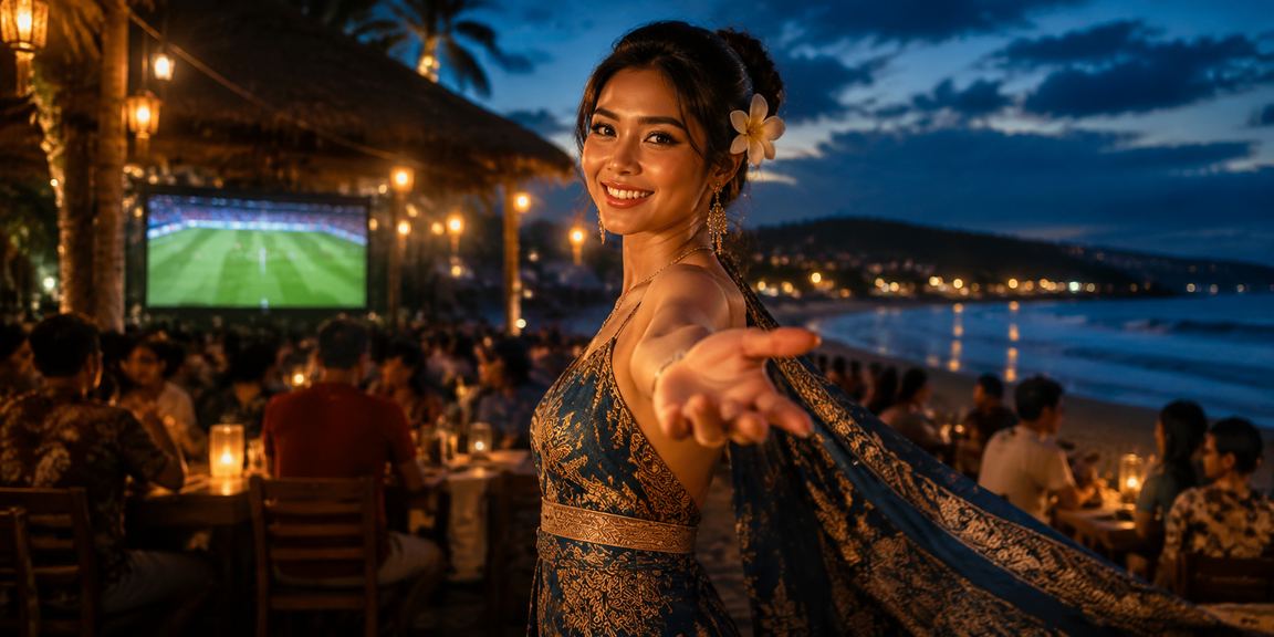 Suasana hiburan casino di tepi pantai dengan pencahayaan hangat dan suasana santai